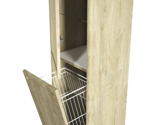 Armoire haute avec porte et panier métallique coulissant