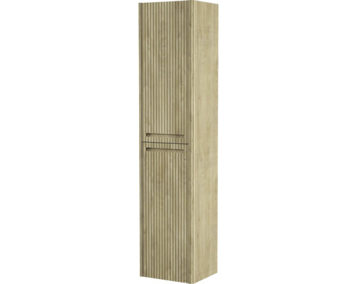 Armoire haute couleur bois avec surface rainurée