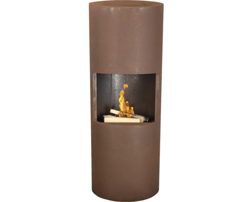 Cheminée de jardin ronde en métal avec feu de bois