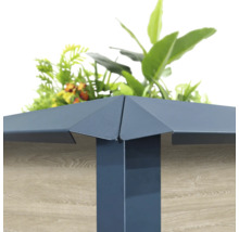 Detailansicht eines Hochbeets mit Metalleinfassung und Pflanzen