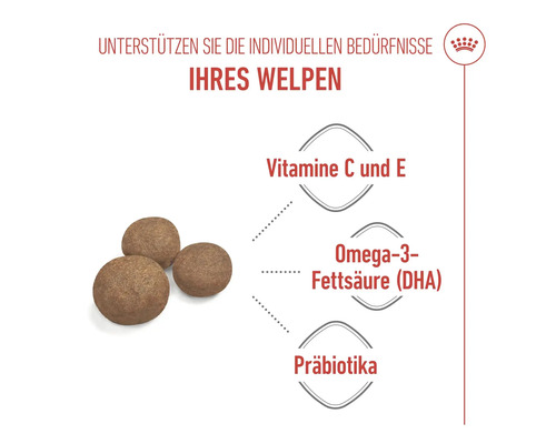 Hundefutter für Welpen mit Vitamin C und E, Omega-3-Fettsäuren und Präbiotika