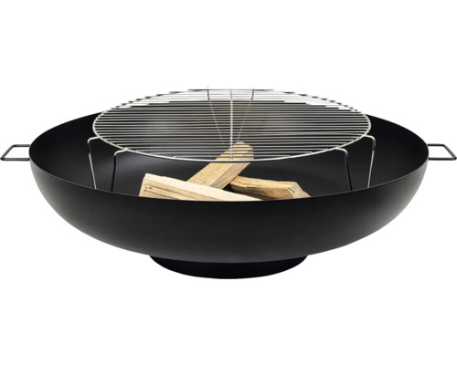 Brasero avec grille et bûches de bois