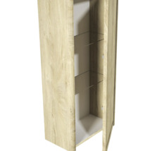 Armoire ouverte en bois avec étagères en verre