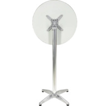 Vue de dessous d'une table de bistrot ronde avec pied central