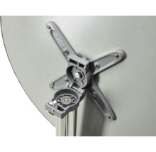 Vue détaillée du plateau de table gris avec fixations