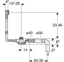 Technische Zeichnung eines Siphon mit Massangaben