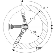 Technische Zeichnung eines Siphons mit Winkelangaben und Radien