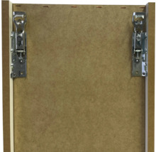 Vue détaillée d'une porte d'armoire avec des charnières montées.