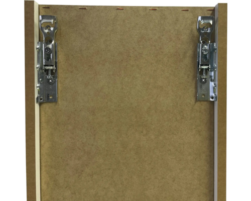 Vue détaillée d'une porte d'armoire avec des charnières montées.