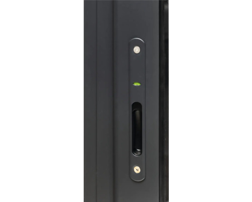 Vue détaillée d'une poignée de porte avec niveau à bulle intégré