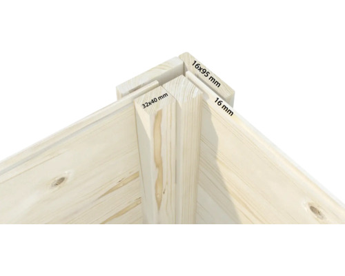 Raccord d'angle d'éléments en bois avec dimensions