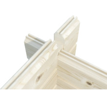 Vue détaillée de l'assemblage d'angle de madriers