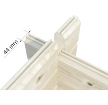 Vue détaillée d'un coin en bois d'une épaisseur de 44 millimètres