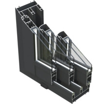 Vue en coupe d'une fenêtre à triple vitrage avec profilé de cadre.