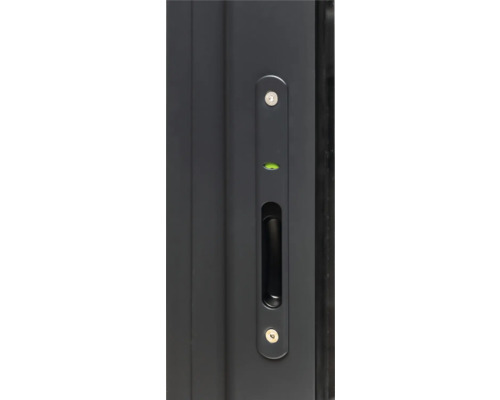 Vue détaillée d'une poignée de fenêtre avec niveau à bulle intégré