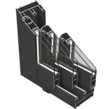 Coupe transversale d'une fenêtre noire à triple vitrage