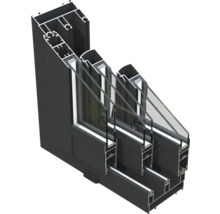 Coupe transversale d'une fenêtre à triple vitrage