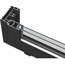 Section transversale d'un cadre de fenêtre en aluminium avec vitrage