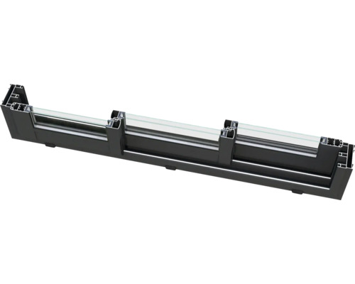 Coupe transversale d'un système de parois coulissantes en verre noir