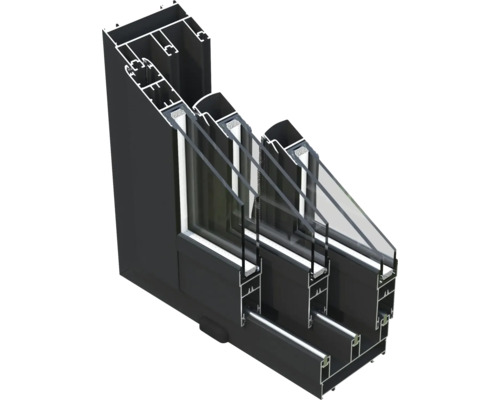 Section transversale d'une fenêtre à triple vitrage