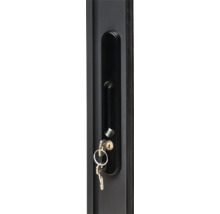 Porte noire avec poignée de porte et clés