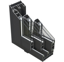 Coupe transversale d'une fenêtre à triple vitrage avec cadre