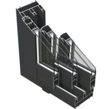 Représentation en coupe d'un châssis de fenêtre avec triple vitrage