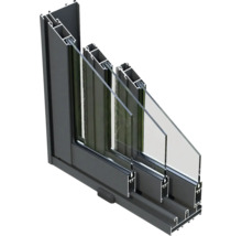 Vue en coupe d'une fenêtre avec vitrage multiple et cadre