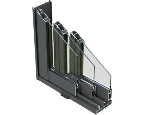 Vue en coupe d'une fenêtre avec vitrage multiple et cadre