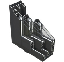 Section transversale d'une fenêtre en aluminium avec triple vitrage