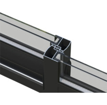 Coupe transversale d'un châssis de fenêtre avec verre