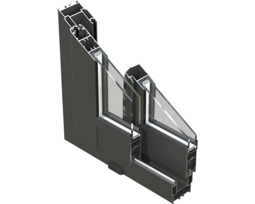 Coupe transversale d'une fenêtre en aluminium avec vitrage isolant