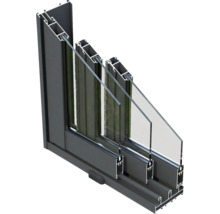 Vue en coupe d'une fenêtre avec cadre et vitrage multiple