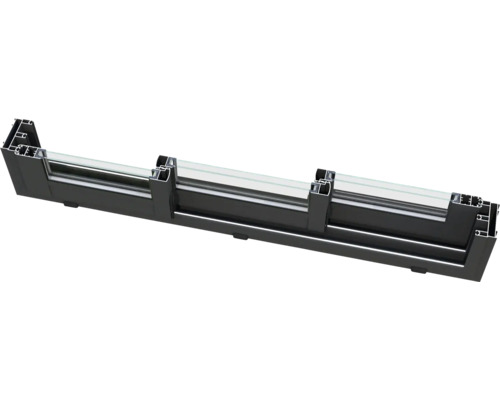 Coupe transversale d'un rebord de fenêtre en aluminium noir avec verre