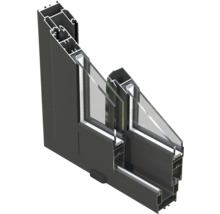 Section transversale d'une fenêtre coulissante noire avec vitrage multiple