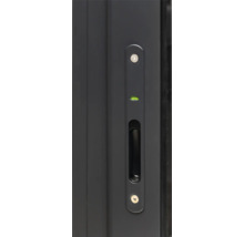 Vue détaillée d'une poignée de porte avec serrure et indicateur de niveau