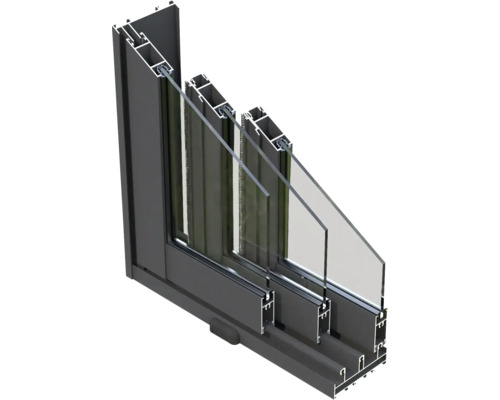 Coupe transversale d'une fenêtre à vitrage multiple pour une meilleure isolation thermique