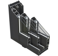 Vue en coupe d'une fenêtre à triple vitrage avec cadre en aluminium