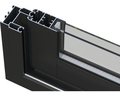Vue détaillée d'un cadre de fenêtre en aluminium avec remplissage en verre