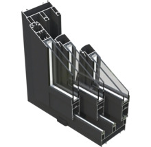 Coupe transversale d'une fenêtre à triple vitrage