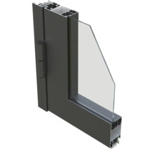 Section transversale d'une fenêtre avec cadre, ferrures et verre