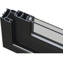 Section transversale d'un cadre de fenêtre en aluminium avec verre