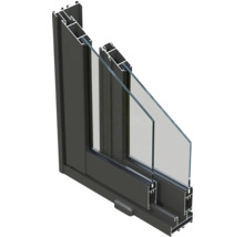 Section transversale d'une fenêtre en aluminium avec double vitrage