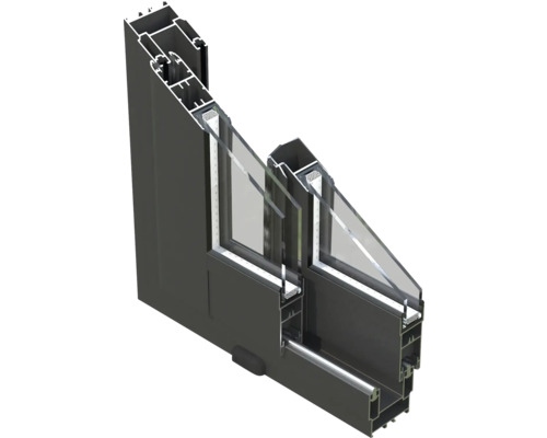 Coupe transversale d'une construction de fenêtre en aluminium et verre