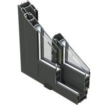 Coupe transversale d'une fenêtre en aluminium avec vitrage multiple