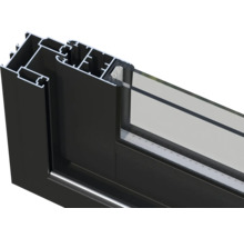 Vue détaillée d'un cadre de fenêtre noir avec verre