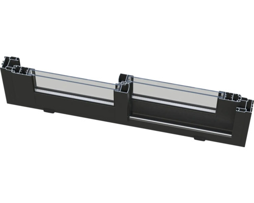 Coupe transversale d'une construction de fenêtre en aluminium noir avec verre