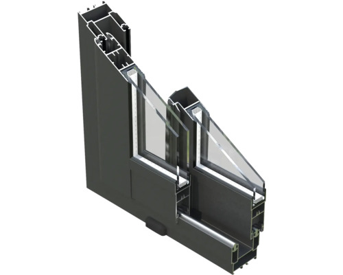 Représentation en coupe d'une fenêtre en aluminium avec vitrage multiple