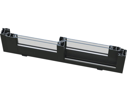 Vue en coupe d'un châssis de fenêtre en aluminium noir avec double vitrage