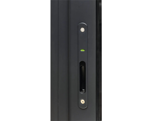 Vue détaillée d'une poignée de fenêtre avec niveau à bulle intégré